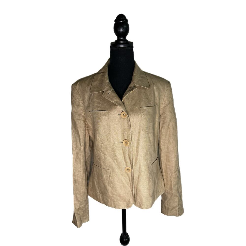 C22 Talbots Women’s Tan Linen Blazer, Size 12, Pre-owned